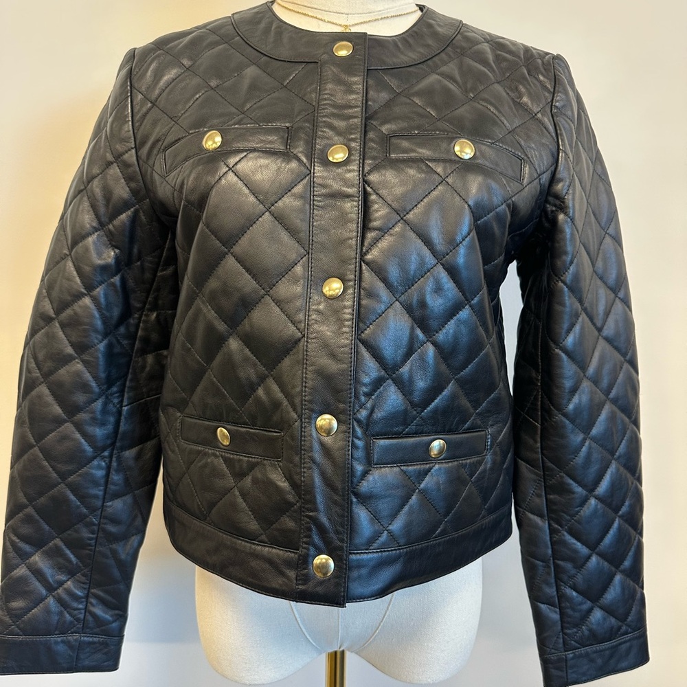 J. Crew Black Quilted Jacket with Gold Accents